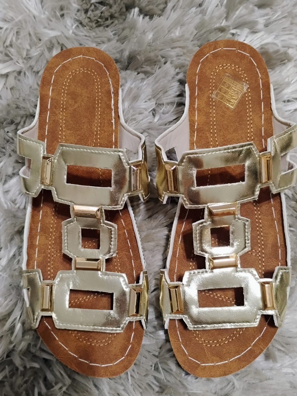 Women's Gold Geometric Slide Sandals